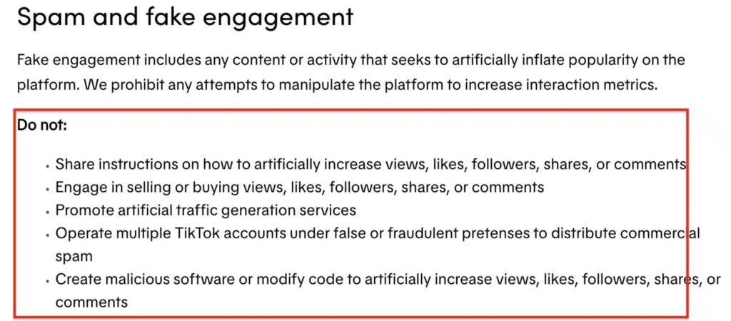 Spam guidelines on TikTok
